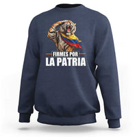 Firmes Por La Patria Colombian Pride Sweatshirt Roaring Saluting Tiger Patriotic Colombia Heritage Flag