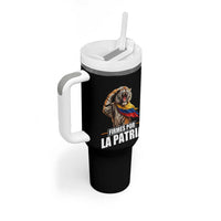 Firmes Por La Patria Colombian Pride Tumbler With Handle Roaring Saluting Tiger Patriotic Colombia Heritage Flag