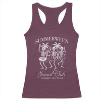 Summerween Social Club Racerback Tank Top Spooky All Year Skeleton Summer Halloween Beach Party - Wonder Print Shop