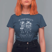 Summerween Social Club T Shirt For Women Spooky All Year Skeleton Summer Halloween Beach Party - Wonder Print Shop