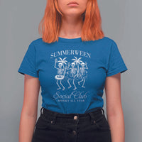 Summerween Social Club T Shirt For Women Spooky All Year Skeleton Summer Halloween Beach Party - Wonder Print Shop