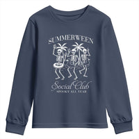 Summerween Social Club Youth Sweatshirt Spooky All Year Skeleton Summer Halloween Beach Party - Wonder Print Shop