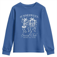 Summerween Social Club Youth Sweatshirt Spooky All Year Skeleton Summer Halloween Beach Party - Wonder Print Shop