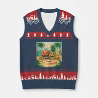 Retro Tropical Summerween V-Neck Knit Sweater Vest Halloween Summer Beach Cocktail Boo - Wonder Print Shop