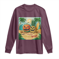 Retro Tropical Summerween Long Sleeve Shirt Halloween Summer Beach Cocktail Boo - Wonder Print Shop