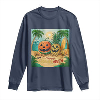 Retro Tropical Summerween Long Sleeve Shirt Halloween Summer Beach Cocktail Boo - Wonder Print Shop