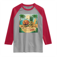 Retro Tropical Summerween Raglan Shirt Halloween Summer Beach Cocktail Boo - Wonder Print Shop