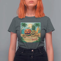 Retro Tropical Summerween T Shirt For Women Halloween Summer Beach Cocktail Boo - Wonder Print Shop