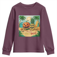 Retro Tropical Summerween Youth Sweatshirt Halloween Summer Beach Cocktail Boo - Wonder Print Shop