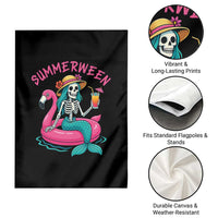 Summerween Skeleton Mermaid Garden Flag Flamingo Float Funny Spooky Summer Halloween Vibes - Wonder Print Shop