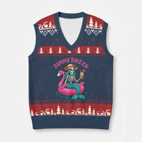 Summerween Skeleton Mermaid V-Neck Knit Sweater Vest Flamingo Float Funny Spooky Summer Halloween Vibes - Wonder Print Shop