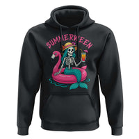 Summerween Skeleton Mermaid Hoodie Flamingo Float Funny Spooky Summer Halloween Vibes - Wonder Print Shop