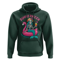 Summerween Skeleton Mermaid Hoodie Flamingo Float Funny Spooky Summer Halloween Vibes - Wonder Print Shop