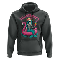 Summerween Skeleton Mermaid Hoodie Flamingo Float Funny Spooky Summer Halloween Vibes - Wonder Print Shop