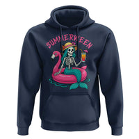 Summerween Skeleton Mermaid Hoodie Flamingo Float Funny Spooky Summer Halloween Vibes - Wonder Print Shop