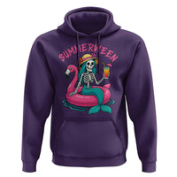 Summerween Skeleton Mermaid Hoodie Flamingo Float Funny Spooky Summer Halloween Vibes - Wonder Print Shop