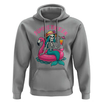 Summerween Skeleton Mermaid Hoodie Flamingo Float Funny Spooky Summer Halloween Vibes - Wonder Print Shop