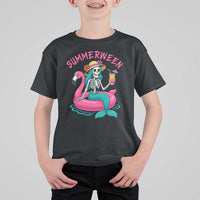 Summerween Skeleton Mermaid T Shirt For Kid Flamingo Float Funny Spooky Summer Halloween Vibes - Wonder Print Shop