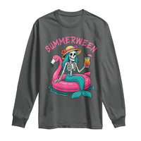 Summerween Skeleton Mermaid Long Sleeve Shirt Flamingo Float Funny Spooky Summer Halloween Vibes - Wonder Print Shop