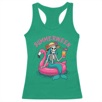 Summerween Skeleton Mermaid Racerback Tank Top Flamingo Float Funny Spooky Summer Halloween Vibes - Wonder Print Shop