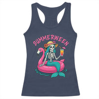 Summerween Skeleton Mermaid Racerback Tank Top Flamingo Float Funny Spooky Summer Halloween Vibes - Wonder Print Shop