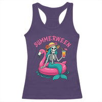 Summerween Skeleton Mermaid Racerback Tank Top Flamingo Float Funny Spooky Summer Halloween Vibes - Wonder Print Shop