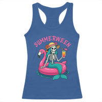 Summerween Skeleton Mermaid Racerback Tank Top Flamingo Float Funny Spooky Summer Halloween Vibes - Wonder Print Shop