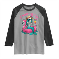 Summerween Skeleton Mermaid Raglan Shirt Flamingo Float Funny Spooky Summer Halloween Vibes - Wonder Print Shop