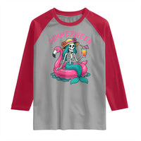 Summerween Skeleton Mermaid Raglan Shirt Flamingo Float Funny Spooky Summer Halloween Vibes - Wonder Print Shop