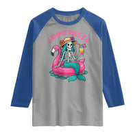 Summerween Skeleton Mermaid Raglan Shirt Flamingo Float Funny Spooky Summer Halloween Vibes - Wonder Print Shop