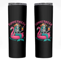 Summerween Skeleton Mermaid Skinny Tumbler Flamingo Float Funny Spooky Summer Halloween Vibes - Wonder Print Shop
