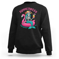 Summerween Skeleton Mermaid Sweatshirt Flamingo Float Funny Spooky Summer Halloween Vibes - Wonder Print Shop