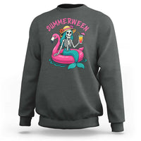 Summerween Skeleton Mermaid Sweatshirt Flamingo Float Funny Spooky Summer Halloween Vibes - Wonder Print Shop