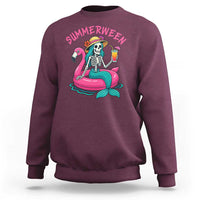 Summerween Skeleton Mermaid Sweatshirt Flamingo Float Funny Spooky Summer Halloween Vibes - Wonder Print Shop