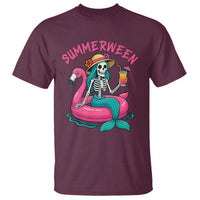 Summerween Skeleton Mermaid T Shirt Flamingo Float Funny Spooky Summer Halloween Vibes - Wonder Print Shop