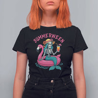 Summerween Skeleton Mermaid T Shirt For Women Flamingo Float Funny Spooky Summer Halloween Vibes - Wonder Print Shop