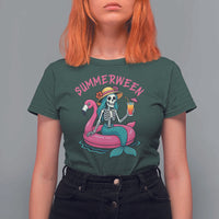 Summerween Skeleton Mermaid T Shirt For Women Flamingo Float Funny Spooky Summer Halloween Vibes - Wonder Print Shop