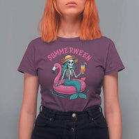 Summerween Skeleton Mermaid T Shirt For Women Flamingo Float Funny Spooky Summer Halloween Vibes - Wonder Print Shop