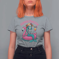 Summerween Skeleton Mermaid T Shirt For Women Flamingo Float Funny Spooky Summer Halloween Vibes - Wonder Print Shop