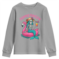 Summerween Skeleton Mermaid Youth Sweatshirt Flamingo Float Funny Spooky Summer Halloween Vibes - Wonder Print Shop