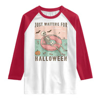 Spooky Summer Skeleton Raglan Shirt Just Waiting For Halloween Summer Pool Party - Wonder Print Shop