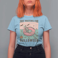Spooky Summer Skeleton T Shirt For Women Just Waiting For Halloween Summer Pool Party - Wonder Print Shop