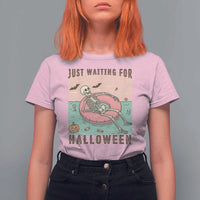 Spooky Summer Skeleton T Shirt For Women Just Waiting For Halloween Summer Pool Party - Wonder Print Shop