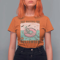Spooky Summer Skeleton T Shirt For Women Just Waiting For Halloween Summer Pool Party - Wonder Print Shop