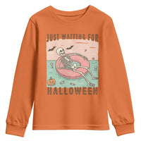 Spooky Summer Skeleton Youth Sweatshirt Just Waiting For Halloween Summer Pool Party - Wonder Print Shop