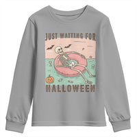 Spooky Summer Skeleton Youth Sweatshirt Just Waiting For Halloween Summer Pool Party - Wonder Print Shop