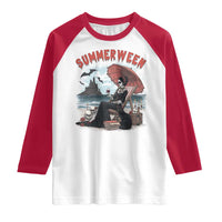 Gothic Summerween Raglan Shirt Spooky Summer Halloween Horror Character - Wonder Print Shop