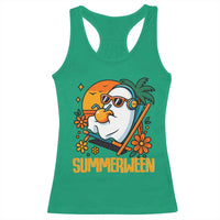 Tropical Summerween Boo Sheet Racerback Tank Top Funny Ghost Halloween Summer Beach Vibes - Wonder Print Shop