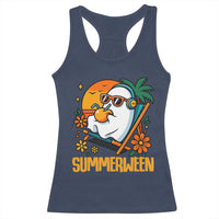 Tropical Summerween Boo Sheet Racerback Tank Top Funny Ghost Halloween Summer Beach Vibes - Wonder Print Shop