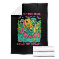 Summerween Zombie Pool Party Throw Blanket Chillin and Thrillin Flamingo Float Summer Halloween